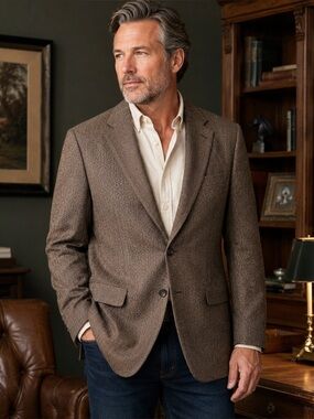 Towncraft Classic Brown Herringbone Tweed Suit Jacket Sportcoat Ivy League